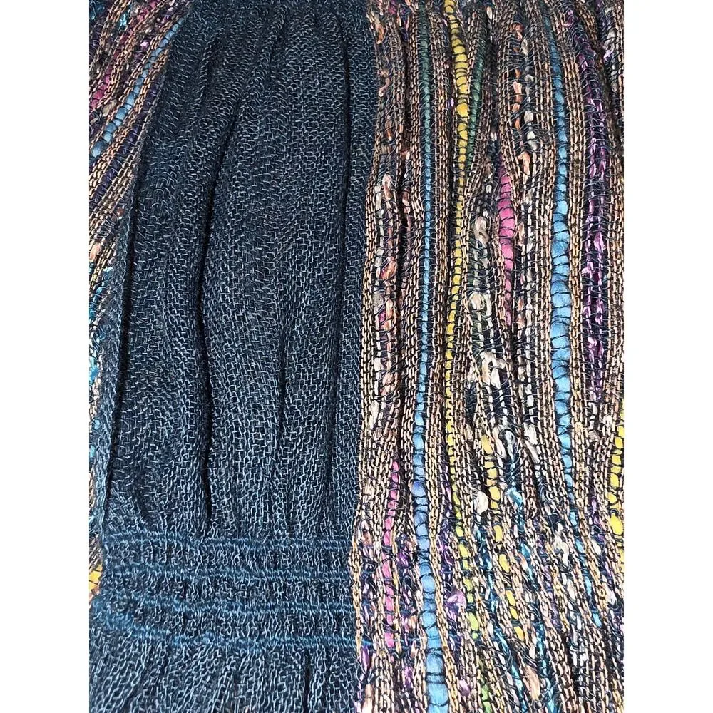 Extra long doublesided versatile scarf shawl handmade metallic threads statement